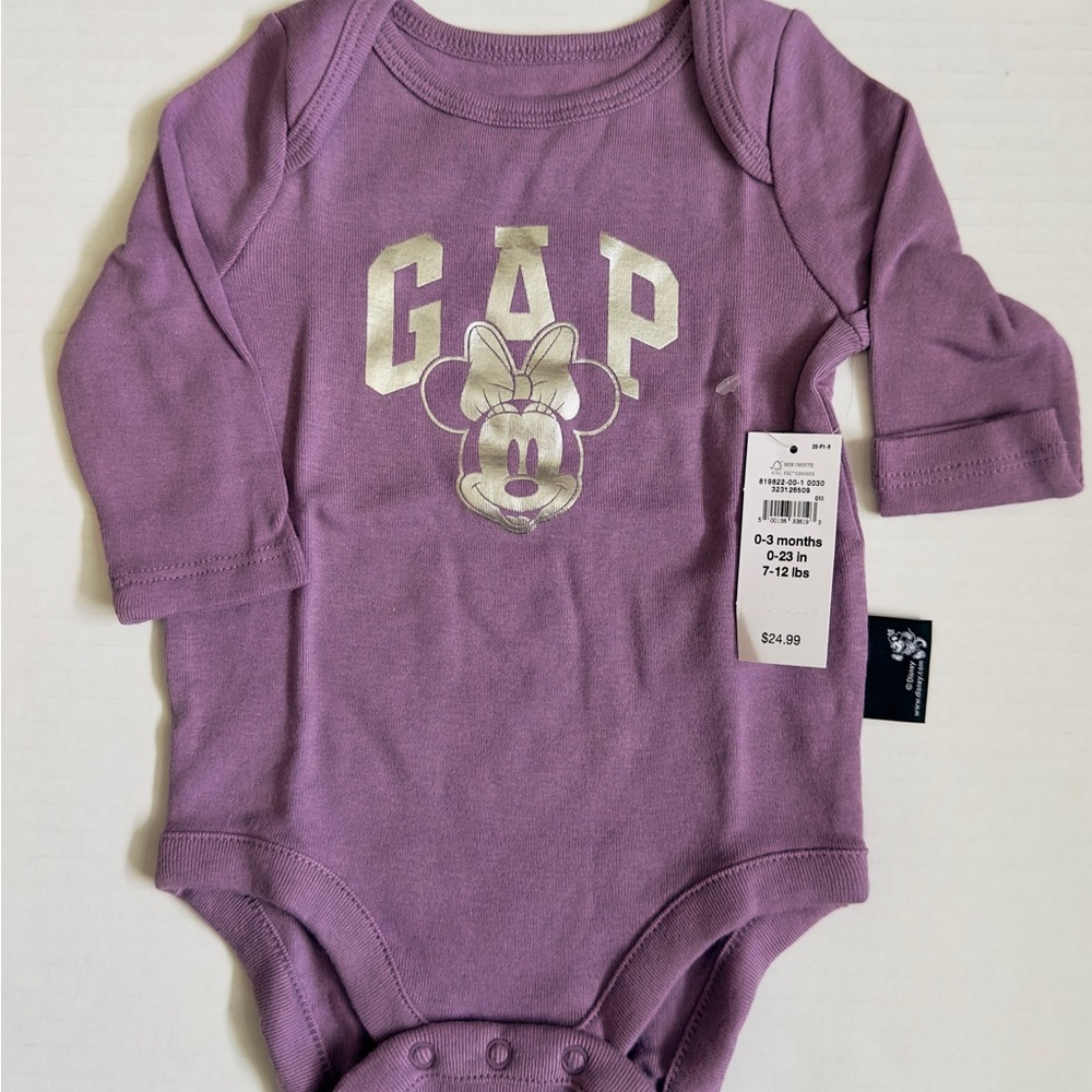 BABY GAP Disney Minnie Mouse Lavender Baby Bodysuit with Silver Logo